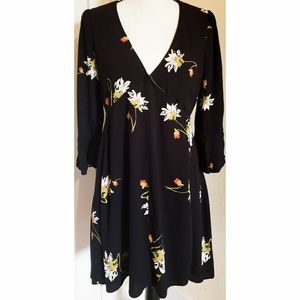 Free People On my Side Black Floral Wrap Dress